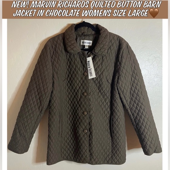 New! Marvin Richards Quilted Button Barn Jacket in Chocolate Womens Size Large🤎 - Picture 8 of 13